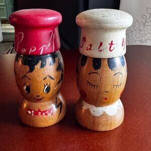 Vintage Wood Chef Salt and Pepper Shakers Salty & Pepper Chefs